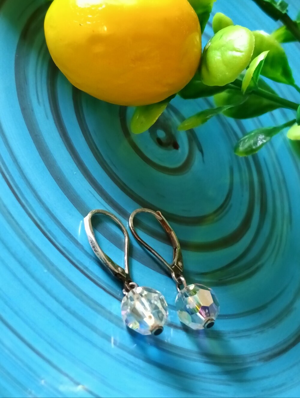Sterling Silver 925 Sparkly Crystal Bead Lever Back Drop Earrings (1"L)